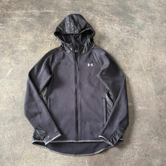 Under Armour Cold Gear Jacket Mens M Black Performance Full Zip Hooded Loose - Picture 1 of 9